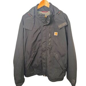 Carhartt Shoreline Jacket Black Full Zip Hooded Coat Water Repellent Mens L